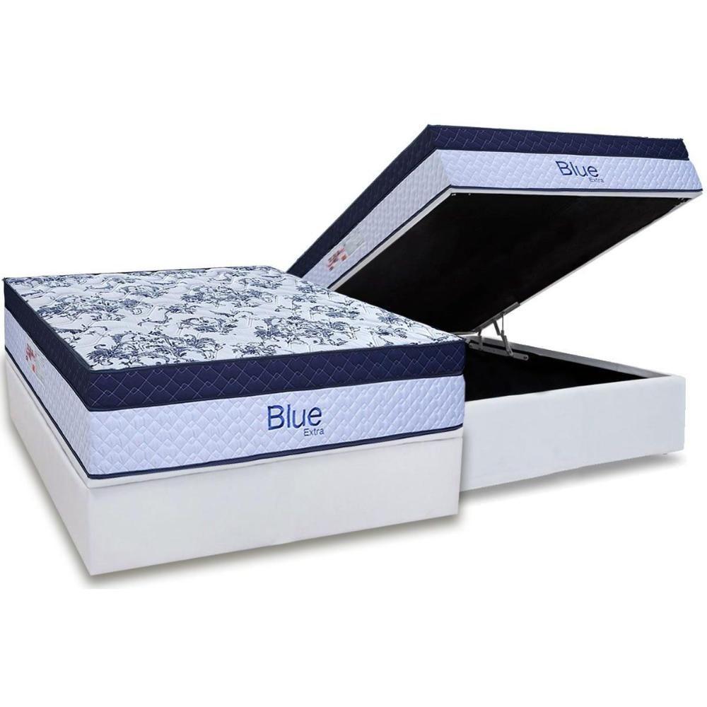 Cama Box Baú Casal: Colchão Molas Ensacadas Paropas Blue + Base Crc Linhão White (138x188) - 1