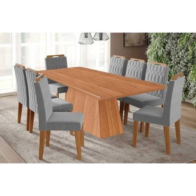 Conjunto: Mesa Sala Jantar Helena Tampo Madeirado 210x100cm E 8 Cadeiras Paola Cinamomo - Carvalho-linho Grafite - Cimol