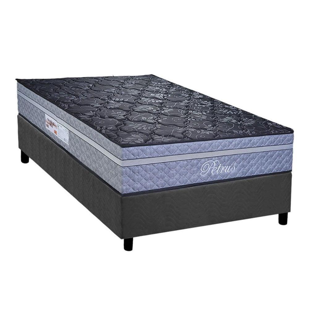 Cama Box Solteiro: Colchão Molas Ensacadas Paropas Petrus Grafite + Base Crc Suede Gray (88x188) - 1
