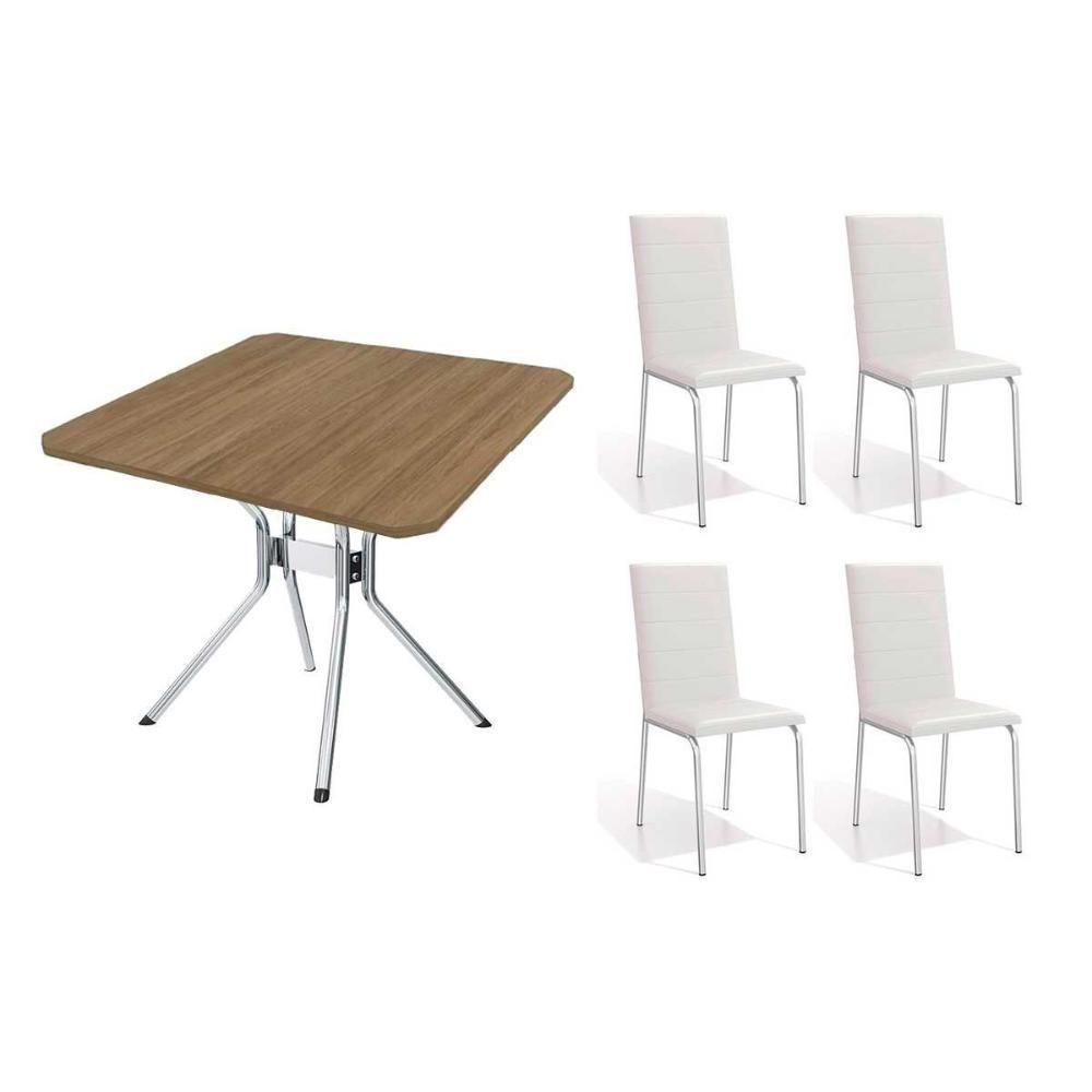 Conjunto: Mesa Sala Jantar Loire C- Tampo De Madeira 90cm + 4 Cadeiras Amsterdã Cromada-branco 106 - Kappesberg - 1
