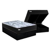 Cama Box Baú Queen: Colchão Molas Ensacadas Paropas Life Gold + Base Crc Suede Black (158x198) - 1