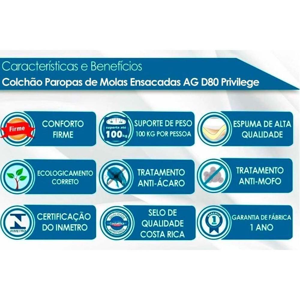 Cama Box Baú Casal: Colchão Molas Ensacadas Paropas Privilege + Base Crc Suede Black (138x188) - 6