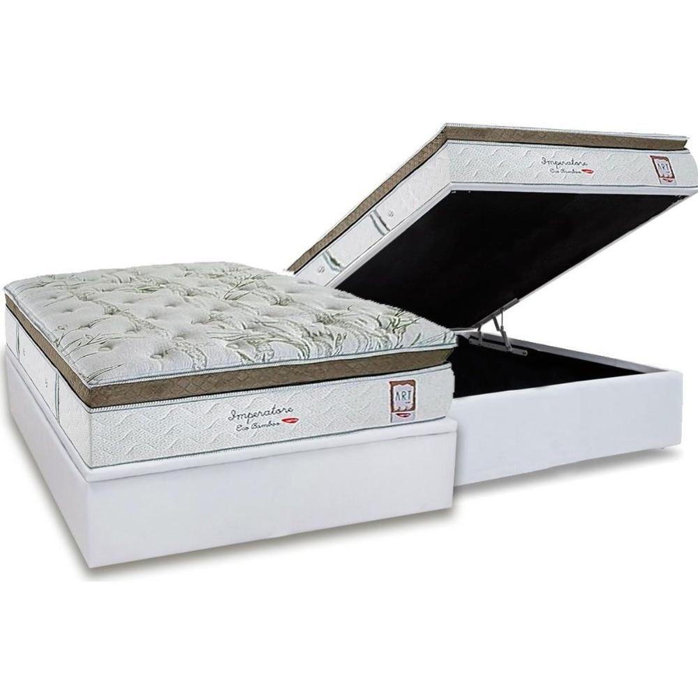 Cama Box Baú Casal: Colchão Molas Ensacadas Herval Imperatore Eco Bamboo + Base Crc Linhão White (138x188) - 1