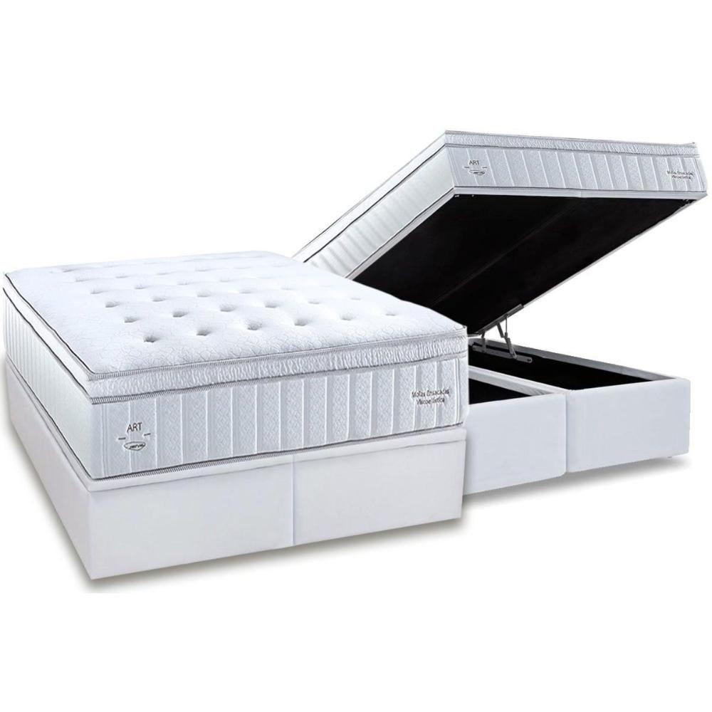 Cama Box Baú Queen: Colchão Molas Ensacadas Herval C1781 + Base Crc Linhão White (158x198) - 1