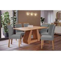 Conjunto: Mesa De Cozinha ágata Tampo Madeirado 180x90cm E 6 Cadeiras Paola Cinamomo - Carvalho-linho Grafite - Cimol - 1