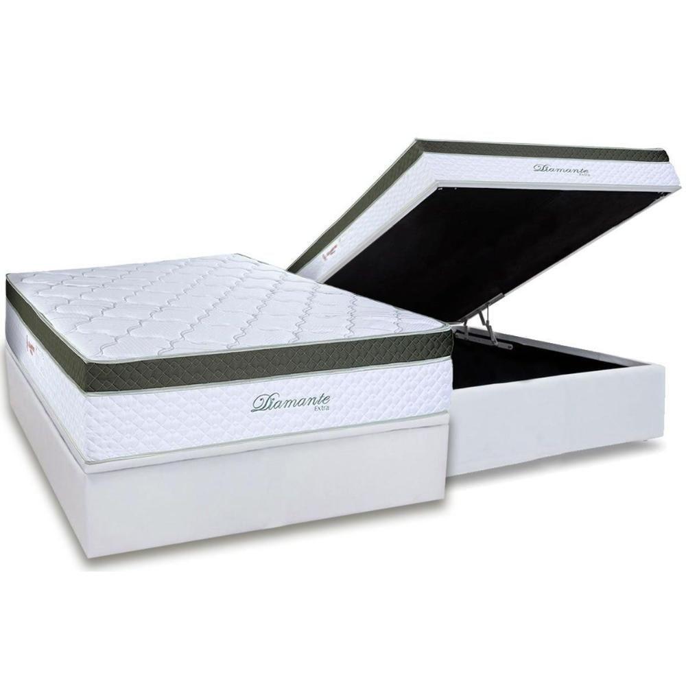 Cama Box Baú Casal: Colchão Molas Ensacadas Paropas Diamante Extra White + Base Crc Linhão White (138x188) - 1
