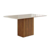 Mesa Multiuso Cozinha Ana C- Tampo Madeirado C- Vidro 130x80cm Nature-off White - Cimol - 1