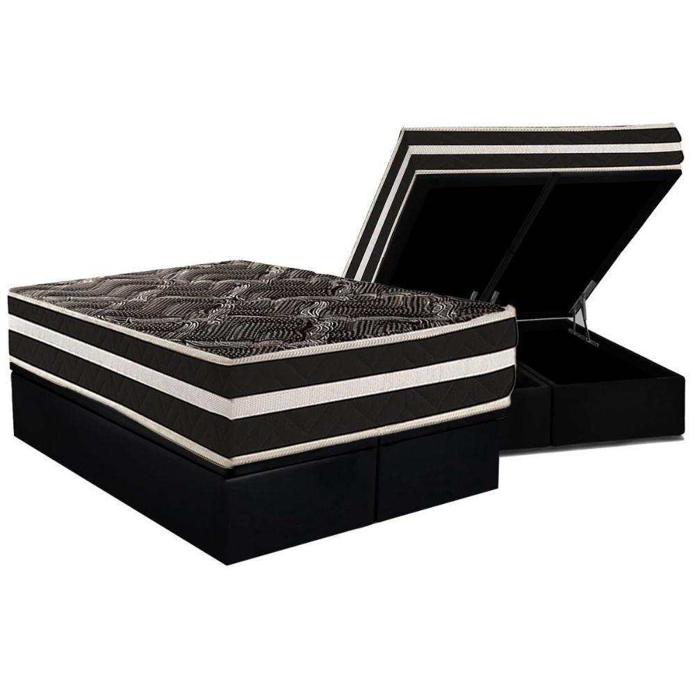 Cama Box Baú Queen: Colchão Anatômico Paropas D28 Ag80 Master Black Double Face + Base Crc Suede Black (158x198) - 1