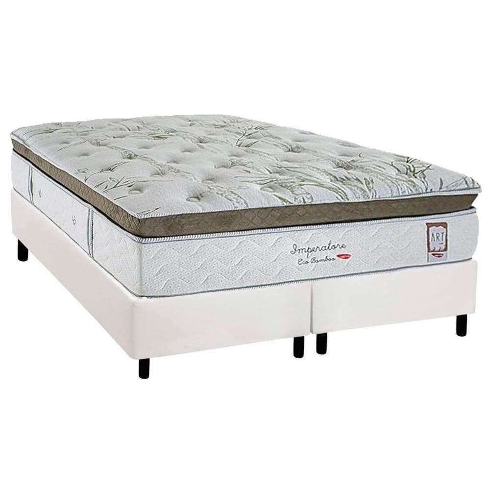 Cama Box Queen: Colchão Molas Ensacadas Herval Imperatore Eco Bamboo + Base Crc Corano White (158x198) - 1