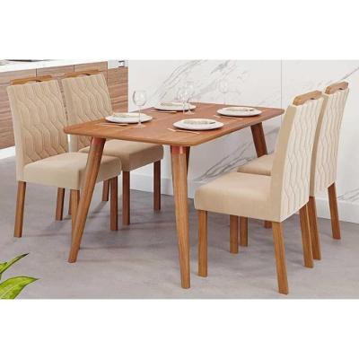Conjunto: Mesa De Cozinha Adele Tampo Madeirado 130x80cm E 4 Cadeiras Paola Carvalho-cinamomo - Suede Nude Bege - Cimol