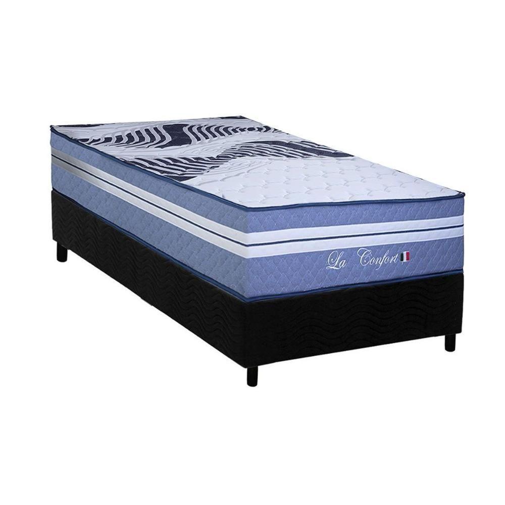 Cama Box Solteiro: Colchão Molas Ensacadas Paropas La Confort + Base Crc Suede Black (88x188) - 1