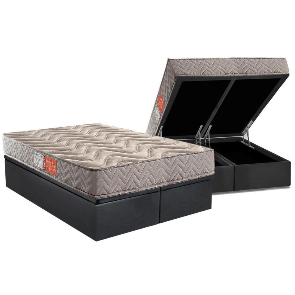 Cama Box Baú Queen: Colchão Espuma D45 Paropas Pasquale Gray + Base Crc Suede Gray (158x198) - 1