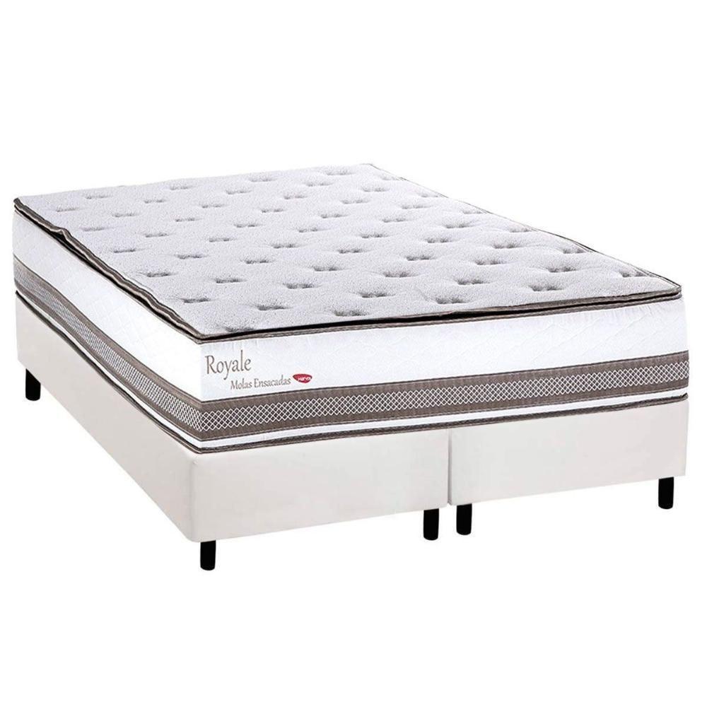 Cama Box Queen: Colchão Molas Ensacadas Herval Royale + Base Crc Corano White (158x198) - 1
