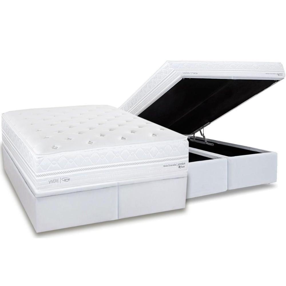 Cama Box Baú Queen: Colchão Molas Ensacadas Herval C1782 + Base Crc Linhão White (158x198) - 1
