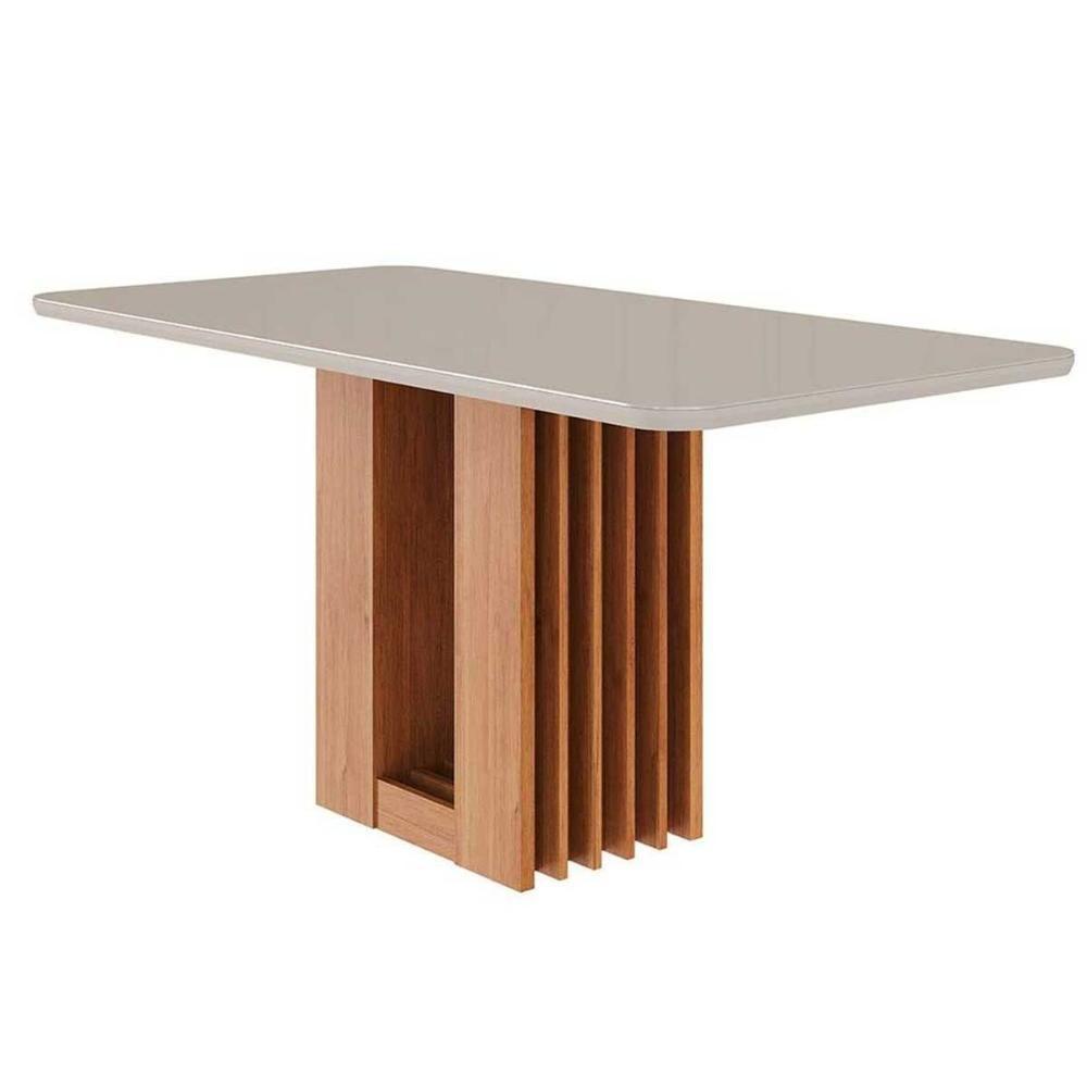 Mesa De Sala Jantar Ariela C- Tampo Madeirado Vidro 160x80cm Cinamomo-off White - Cimol - 1