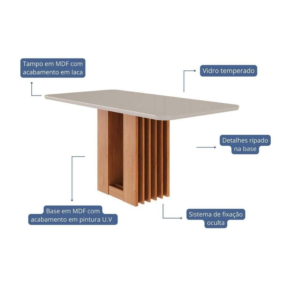 Mesa De Sala Jantar Ariela C- Tampo Madeirado Vidro 160x80cm Cinamomo-off White - Cimol - 2