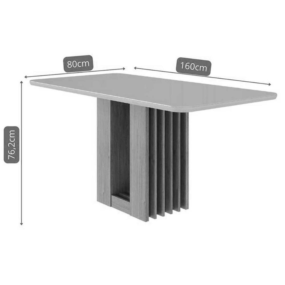 Mesa De Sala Jantar Ariela C- Tampo Madeirado Vidro 160x80cm Cinamomo-off White - Cimol - 3