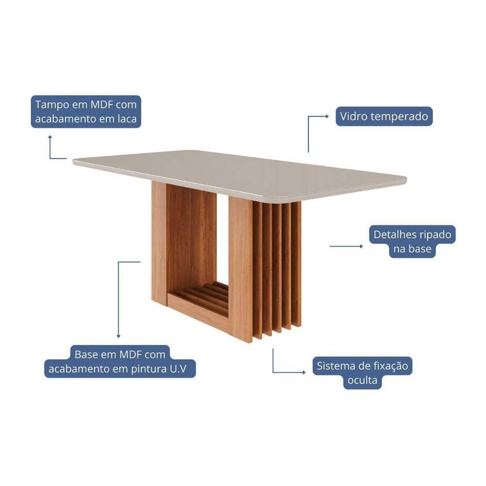 Mesa De Sala Jantar Ariela C- Tampo Madeirado Vidro 180x90cm Cinamomo-off White - Cimol - 2