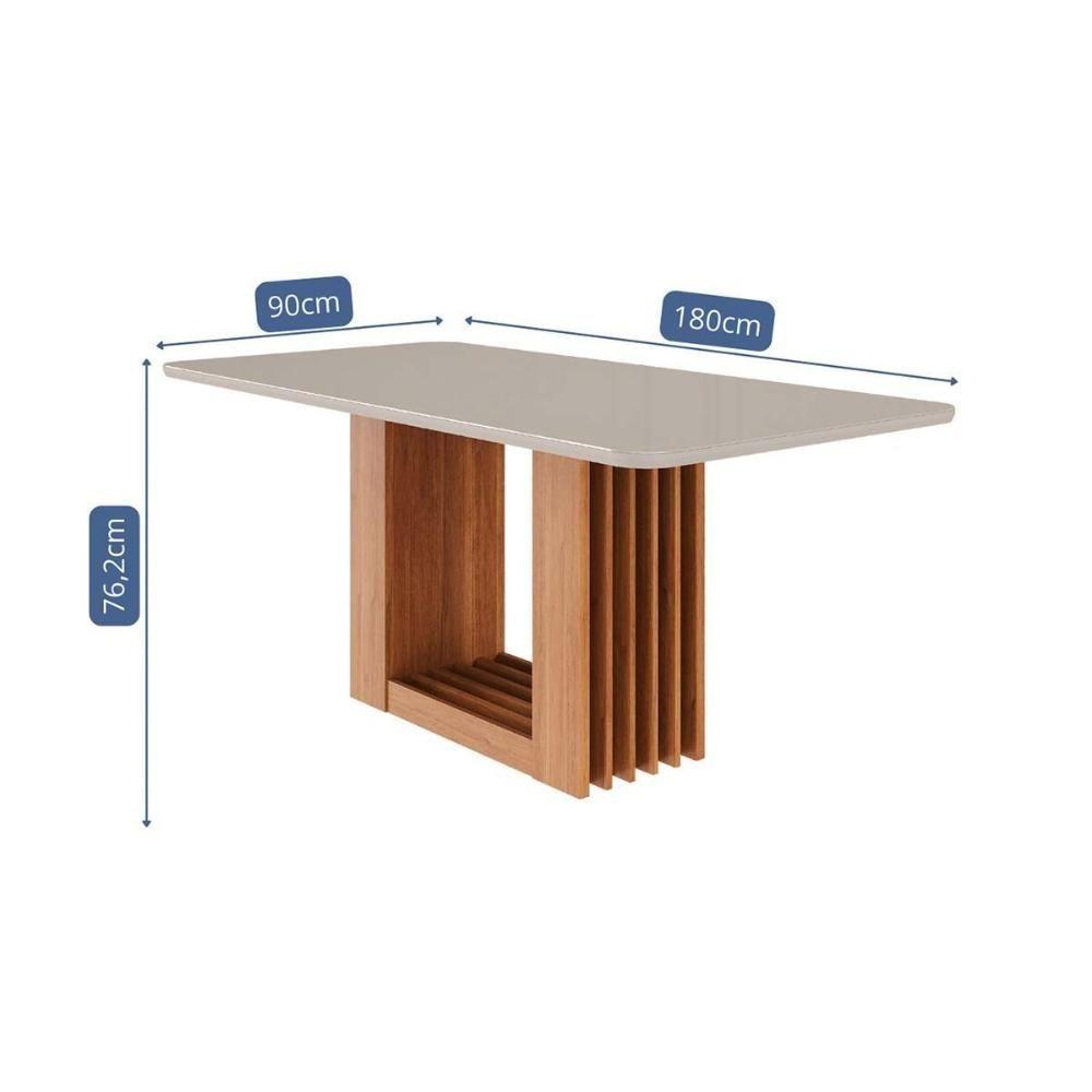 Mesa De Sala Jantar Ariela C- Tampo Madeirado Vidro 180x90cm Cinamomo-off White - Cimol - 3
