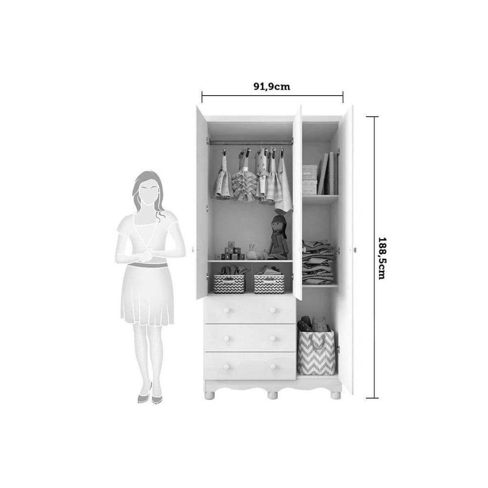 Quarto Infantil Completo 3 Peças (1guardaroupa+1berço+1cômoda) Qi123 Branco-amendoa - Peroba - 2