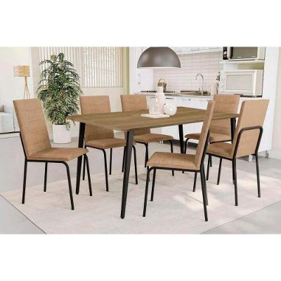 Sala De Jantar Completa Iguaçu C- Tampo De Madeira 160cm E 6 Cadeiras Amsterdã Preto Fosco-capuccino - Kappesberg