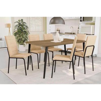 Sala De Jantar Completa Iguaçu C- Tampo De Madeira 1,36cm E 6 Cadeiras Amsterdã Preto-ano Bege - Kappesberg