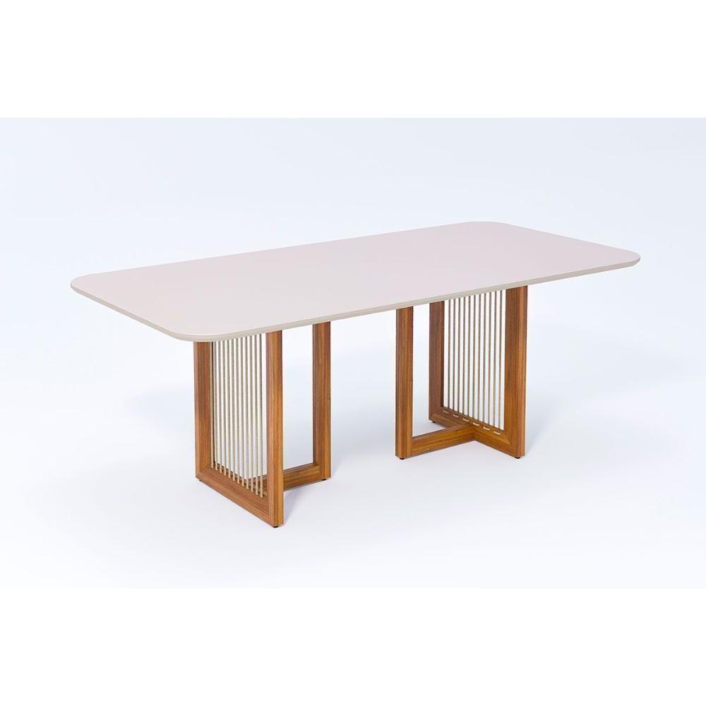 Mesa De Sala Jantar Regia Natuame C- Tampo Madeirado Vidro Reto 210x100cm Carvalho-off White - Cimol - 1