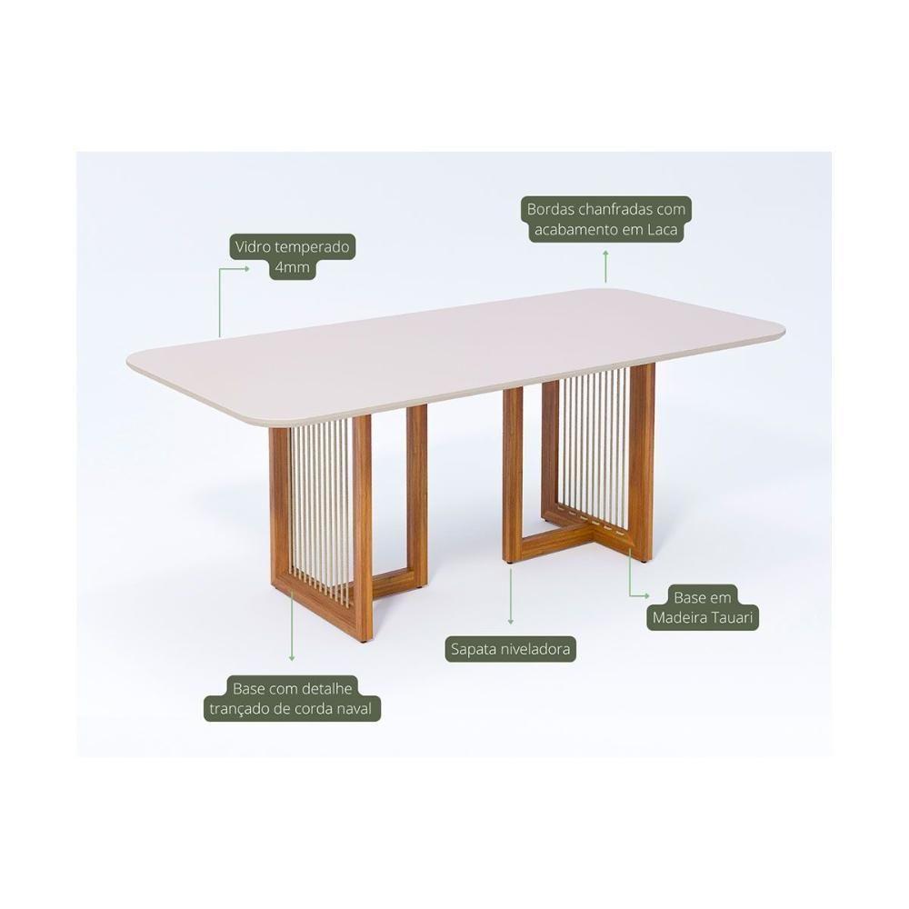 Mesa De Sala Jantar Regia Natuame C- Tampo Madeirado Vidro Reto 210x100cm Carvalho-off White - Cimol - 2