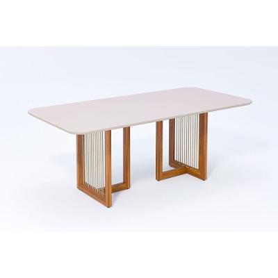 Mesa De Sala Jantar Regia Natuame C- Tampo Madeirado Vidro Reto 210x100cm Carvalho-off White - Cimol