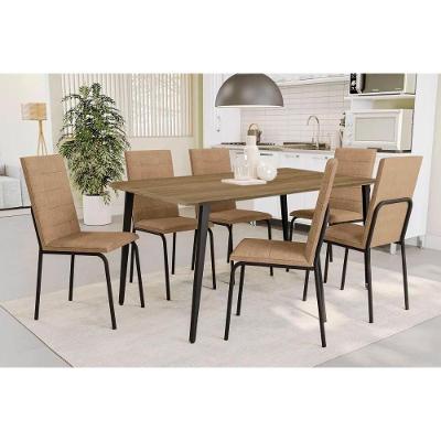 Sala De Jantar Completa Iguaçu C- Tampo De Madeira 1,36cm E 6 Cadeiras Amsterdã Preto Fosco-capuccino - Kappesberg