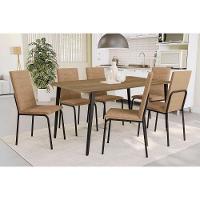 Sala De Jantar Completa Iguaçu C- Tampo De Madeira 1,36cm E 6 Cadeiras Amsterdã Preto Fosco-capuccino - Kappesberg - 1