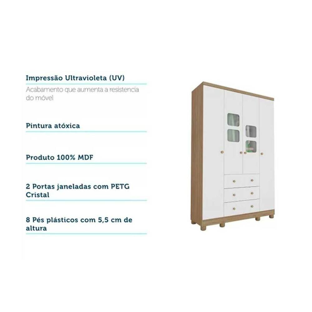 Quarto Infantil Completo 3 Peças (1guardaroupa+1berço+1cômoda) Qi120 Branco-amendoa - Peroba - 5