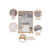 Quarto Infantil Completo 3 Peças (1guardaroupa+1berço+1cômoda) Qi120 Branco-amendoa - Peroba - 8
