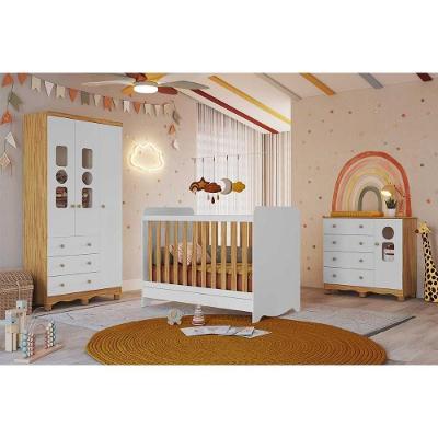 Quarto Infantil Completo 3 Peças (1guardaroupa+1berço+1cômoda) Qi124 Branco-amendoa - Peroba