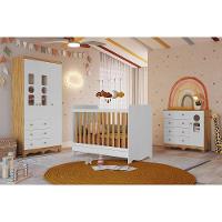 Quarto Infantil Completo 3 Peças (1guardaroupa+1berço+1cômoda) Qi124 Branco-amendoa - Peroba - 1