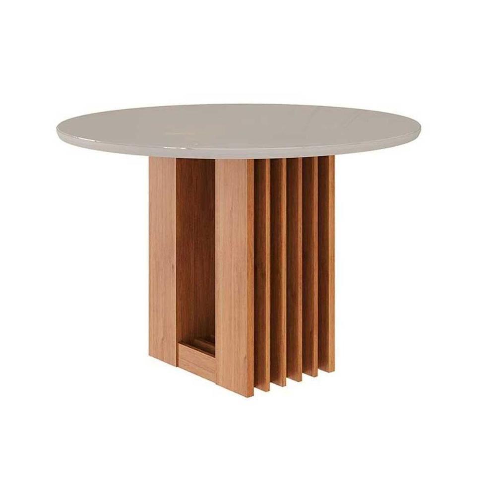Mesa De Sala Jantar Ariela C- Tampo Madeirado Redondo C- Vidro 109x109cm Cinamomo-off White - Cimol - 1