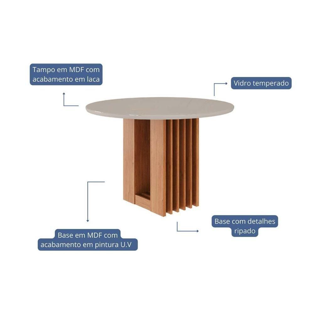 Mesa De Sala Jantar Ariela C- Tampo Madeirado Redondo C- Vidro 109x109cm Cinamomo-off White - Cimol - 2