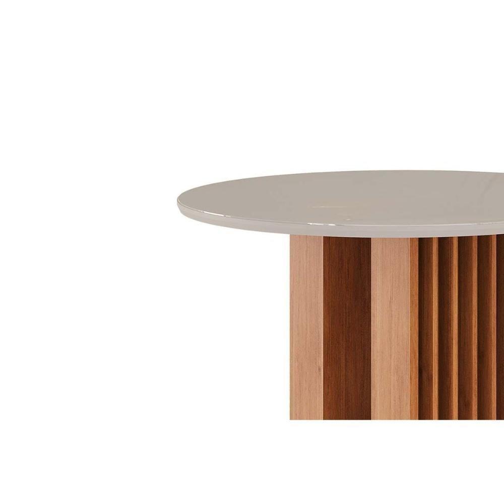 Mesa De Sala Jantar Ariela C- Tampo Madeirado Redondo C- Vidro 109x109cm Cinamomo-off White - Cimol - 4