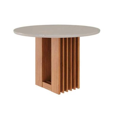 Mesa De Sala Jantar Ariela C- Tampo Madeirado Redondo C- Vidro 109x109cm Cinamomo-off White - Cimol