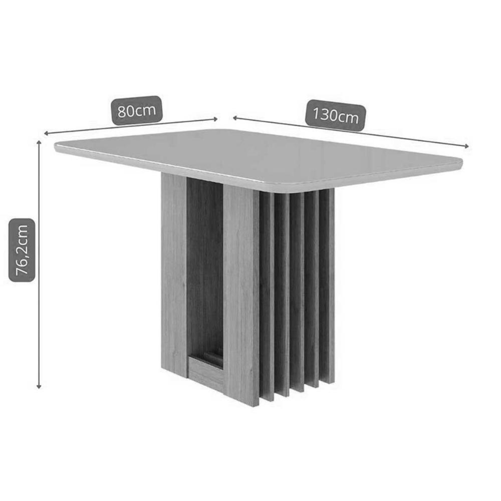 Mesa De Sala Jantar Ariela C- Tampo Madeirado Vidro 130x80cm Cinamomo-off White - Cimol - 3
