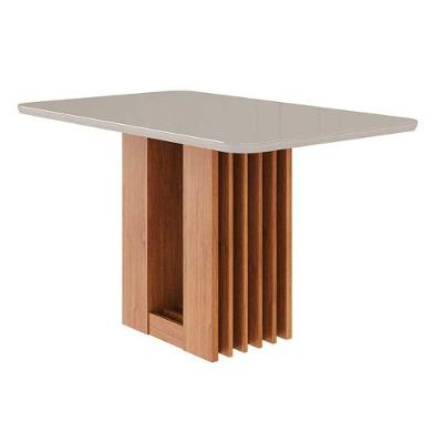 Mesa De Sala Jantar Ariela C- Tampo Madeirado Vidro 130x80cm Cinamomo-off White - Cimol