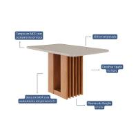 Mesa De Sala Jantar Ariela C- Tampo Madeirado Vidro 130x80cm Cinamomo-off White - Cimol - 2