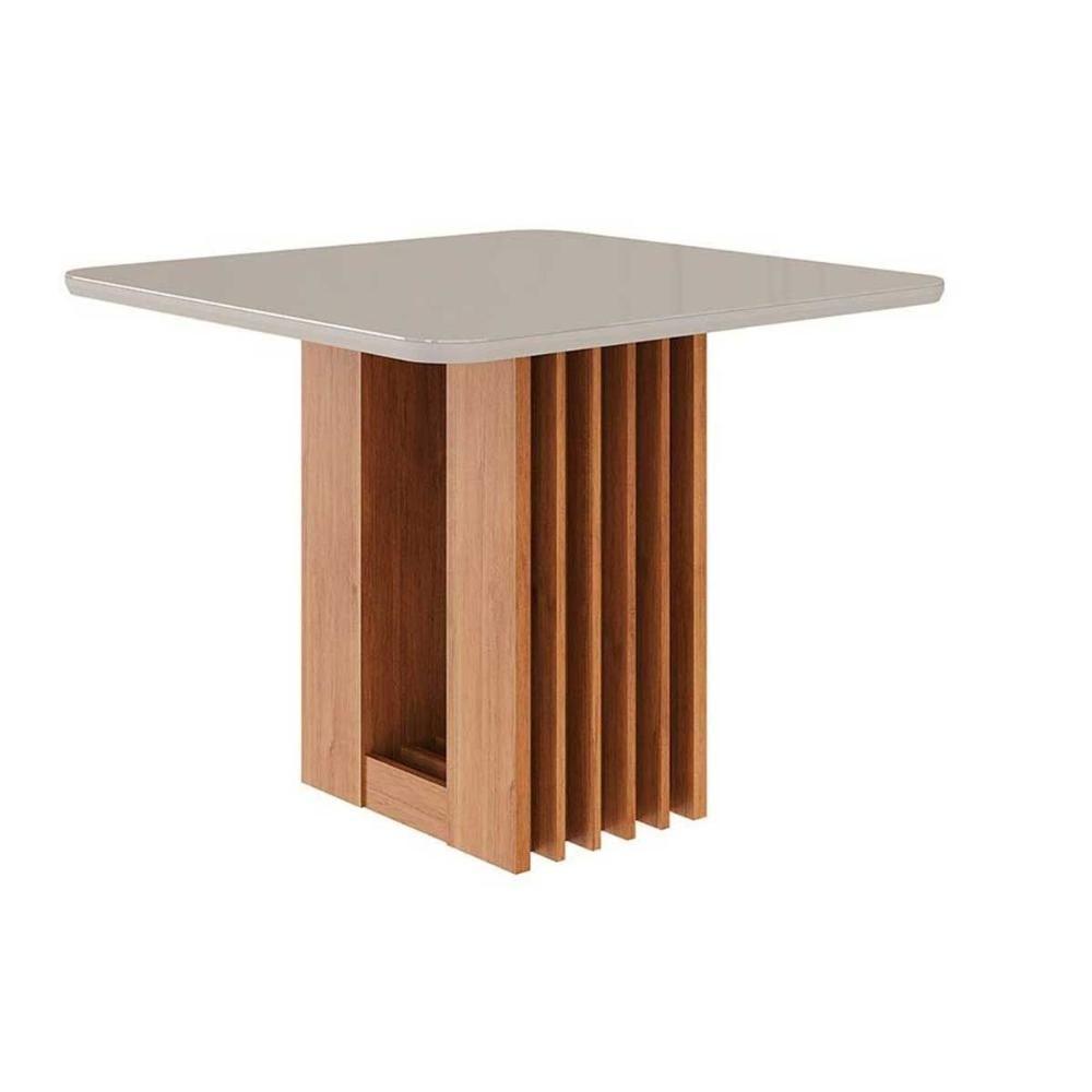 Mesa De Sala Jantar Ariela C- Tampo Madeirado Vidro 95x95cm Cinamomo-off White - Cimol - 1