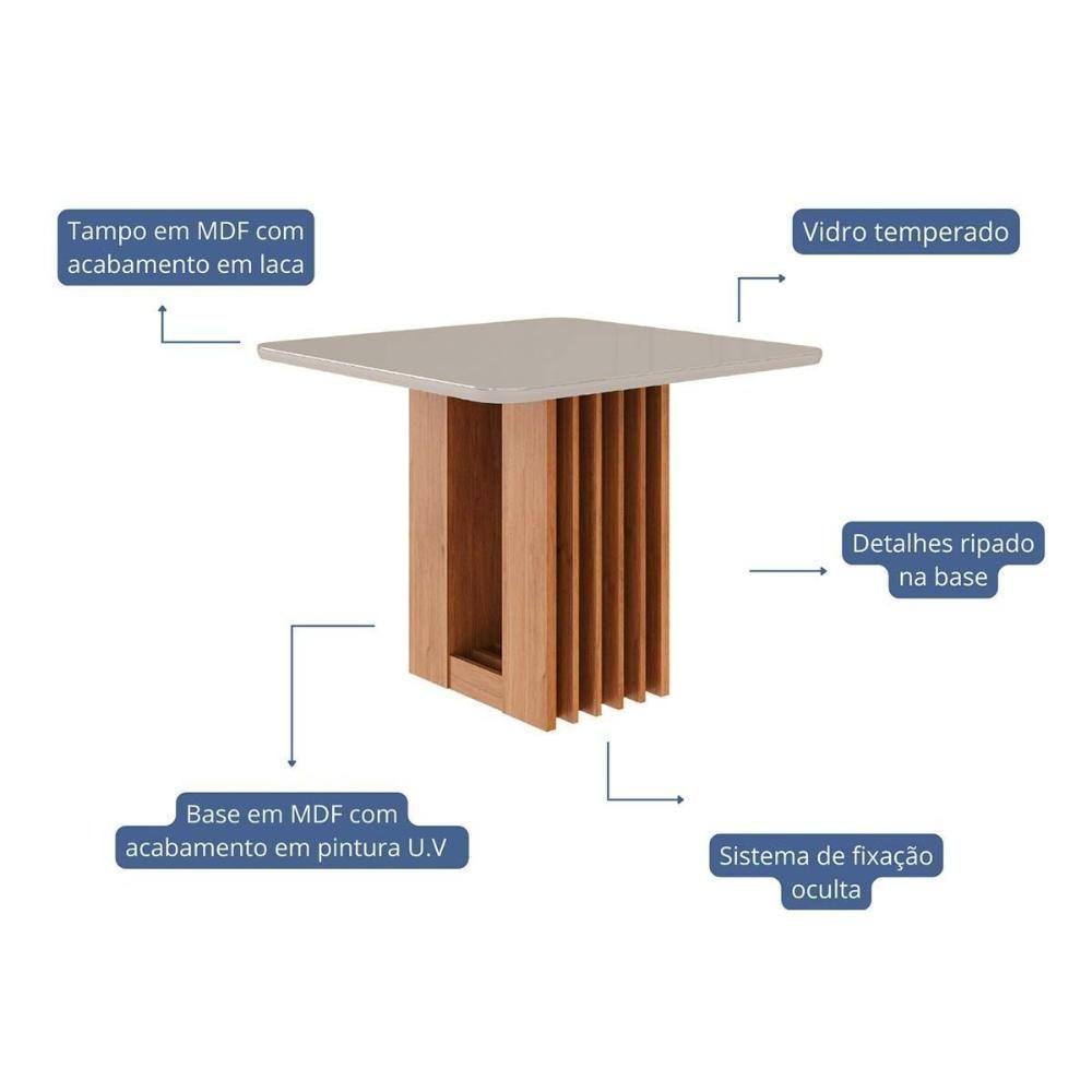 Mesa De Sala Jantar Ariela C- Tampo Madeirado Vidro 95x95cm Cinamomo-off White - Cimol - 2