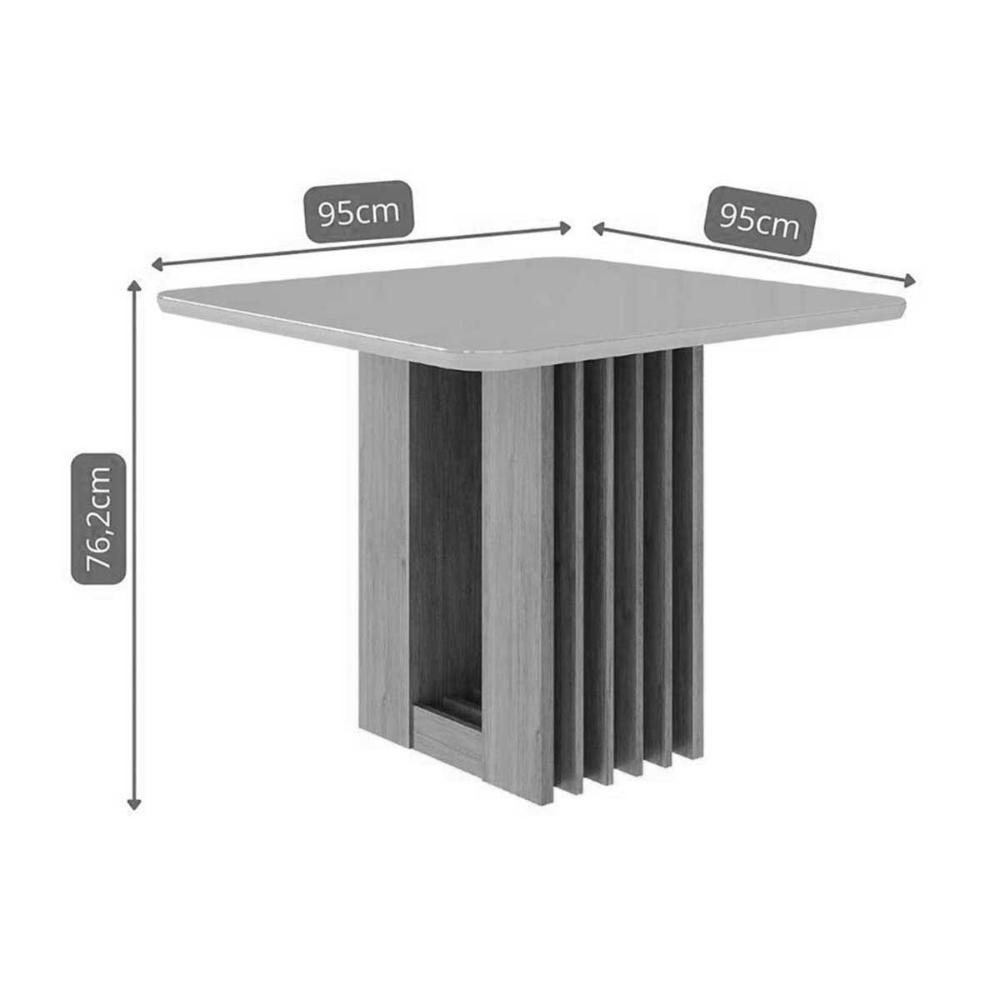 Mesa De Sala Jantar Ariela C- Tampo Madeirado Vidro 95x95cm Cinamomo-off White - Cimol - 3