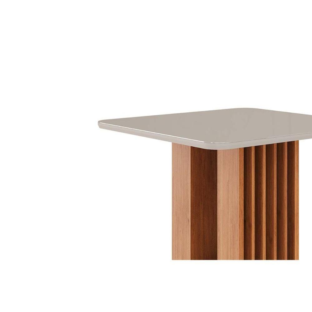 Mesa De Sala Jantar Ariela C- Tampo Madeirado Vidro 95x95cm Cinamomo-off White - Cimol - 4