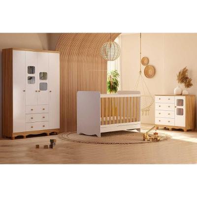 Quarto Infantil Completo 3 Peças QI125 em MDF 122.1cm Branco Amendoa Móveis Peroba