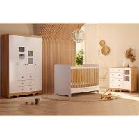 Quarto Infantil Completo 3 Peças (1guardaroupa+1berço+1cômoda) Qi125 Branco-amendoa - Peroba - 1