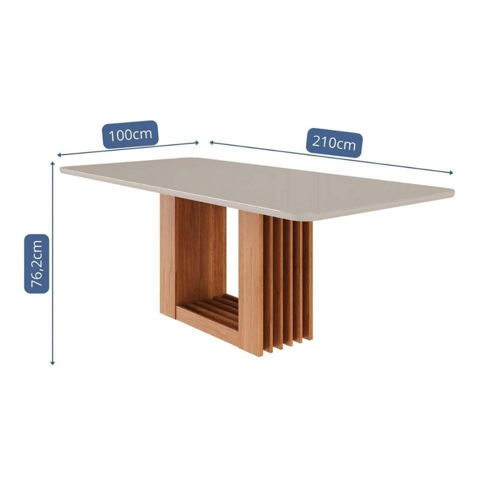 Mesa De Sala Jantar Ariela C- Tampo Madeirado Vidro Reto 210x100cm Cinamomo-off White - Cimol - 3