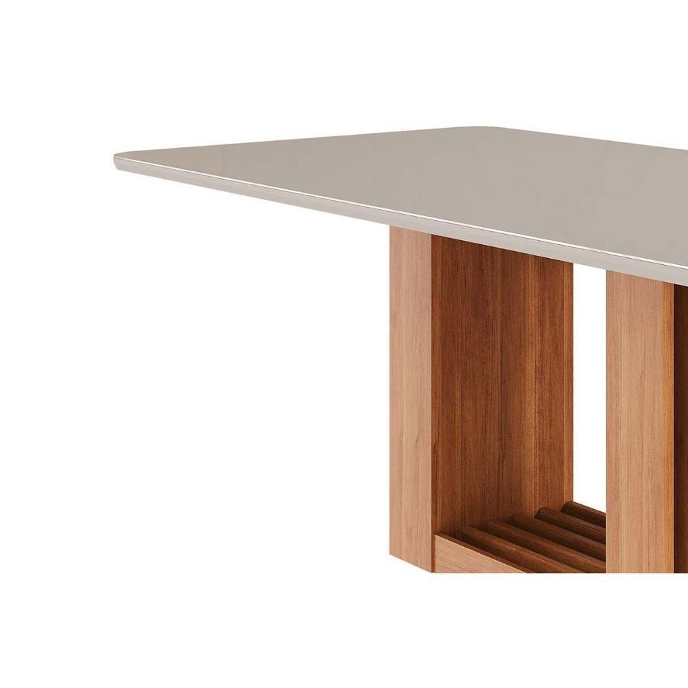 Mesa De Sala Jantar Ariela C- Tampo Madeirado Vidro Reto 210x100cm Cinamomo-off White - Cimol - 4